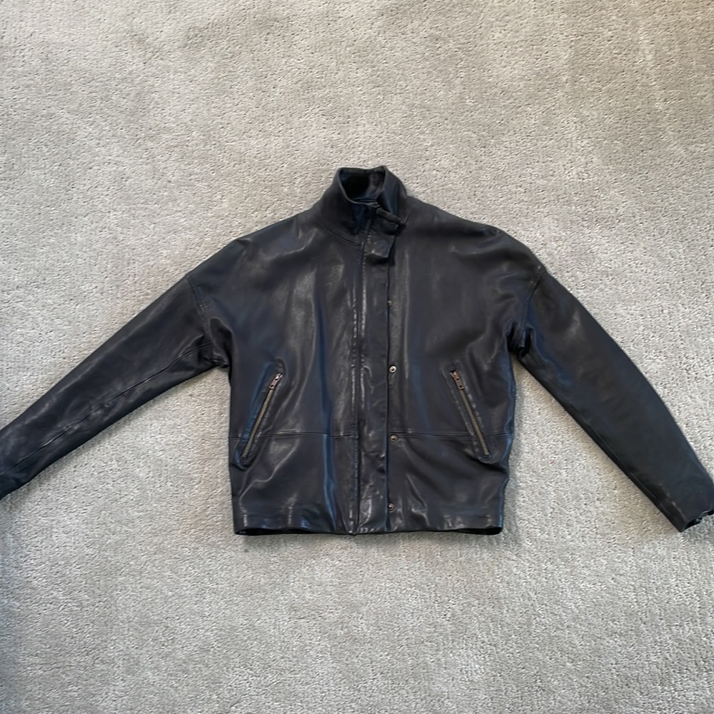 Whyred Black Leather Bomber Jacket Womens EU 36/US 4-6